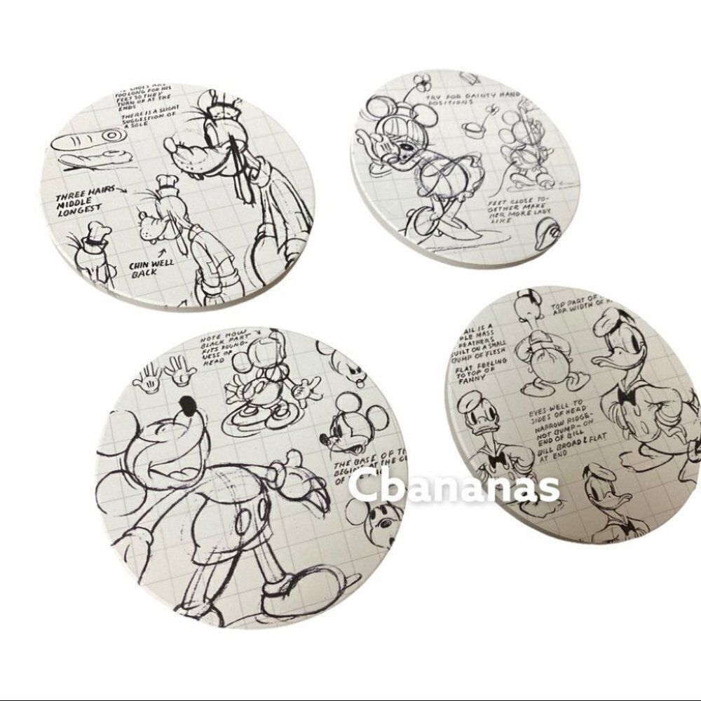 Mickey Mouse and Friends Coaster Set Sketch‎ Minnie Drink Home Furniture Parks